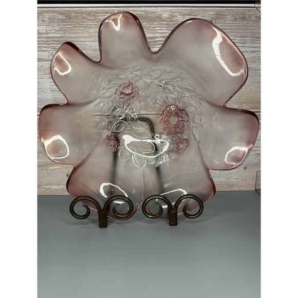 Vintage Mikasa Pink Glass Bowl Set. Rosella ruffle edge, flower shape. - Picture 8 of 10